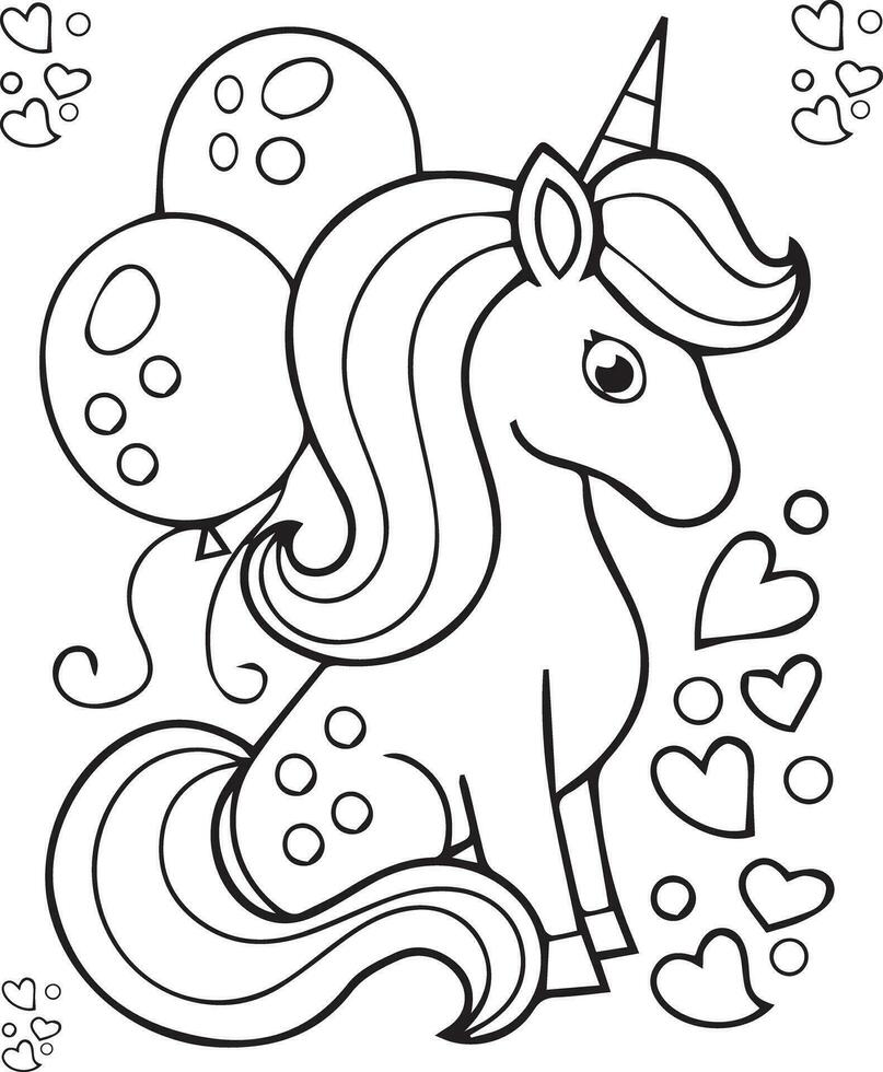 Vector unicorn lying on the cloud coloring page for kids- unicorn coloring pages