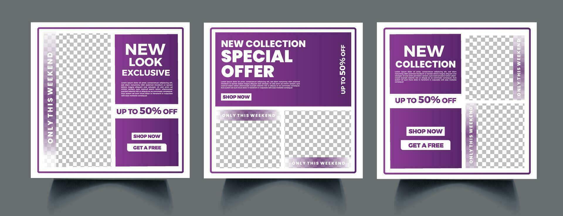 discount post template for promotion on social media and web .set of banner template for social media. social media template with gradient background. Free Vector