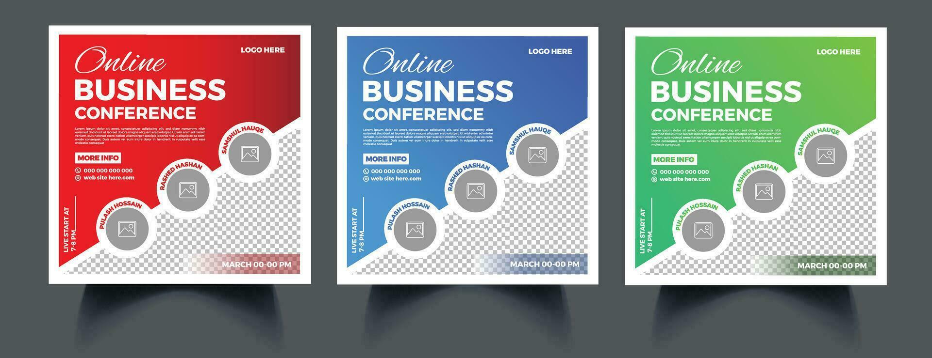 Corporate business conference flyer or online webinar poster template design, event invitation social media banner layout. Free Vector