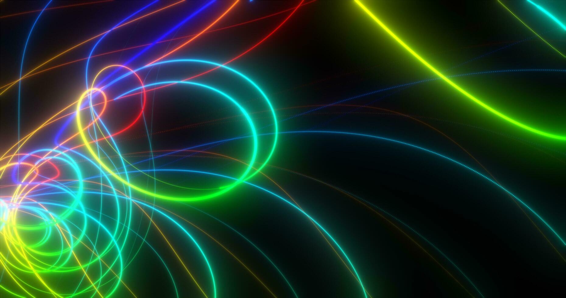 Abstract multi-colored rainbow neon energy laser lines flying on a black background photo