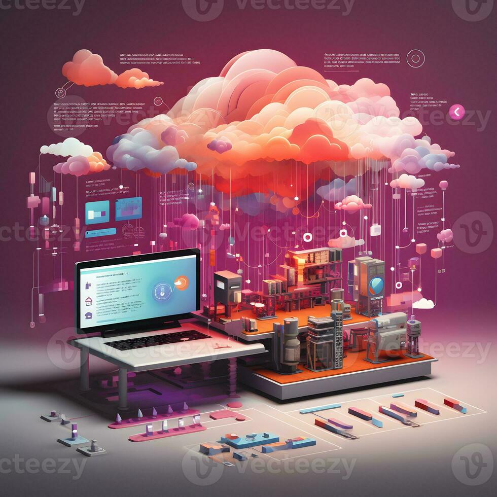 Cloud data storage, database, cloud computing concept. photo