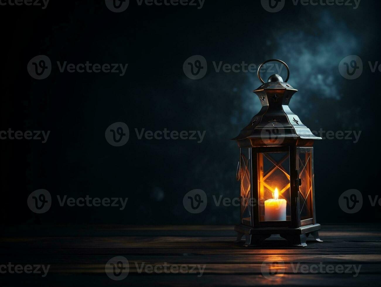 Beautiful lantern with a candle on it in front of a dark background generative ai photo