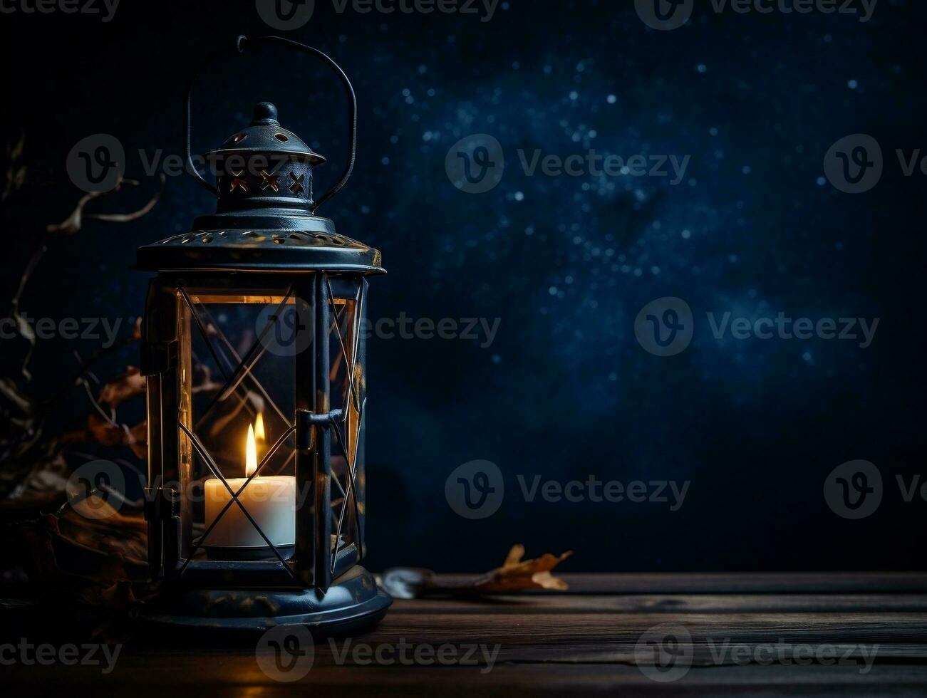 Beautiful lantern with a candle on it in front of a dark background generative ai photo
