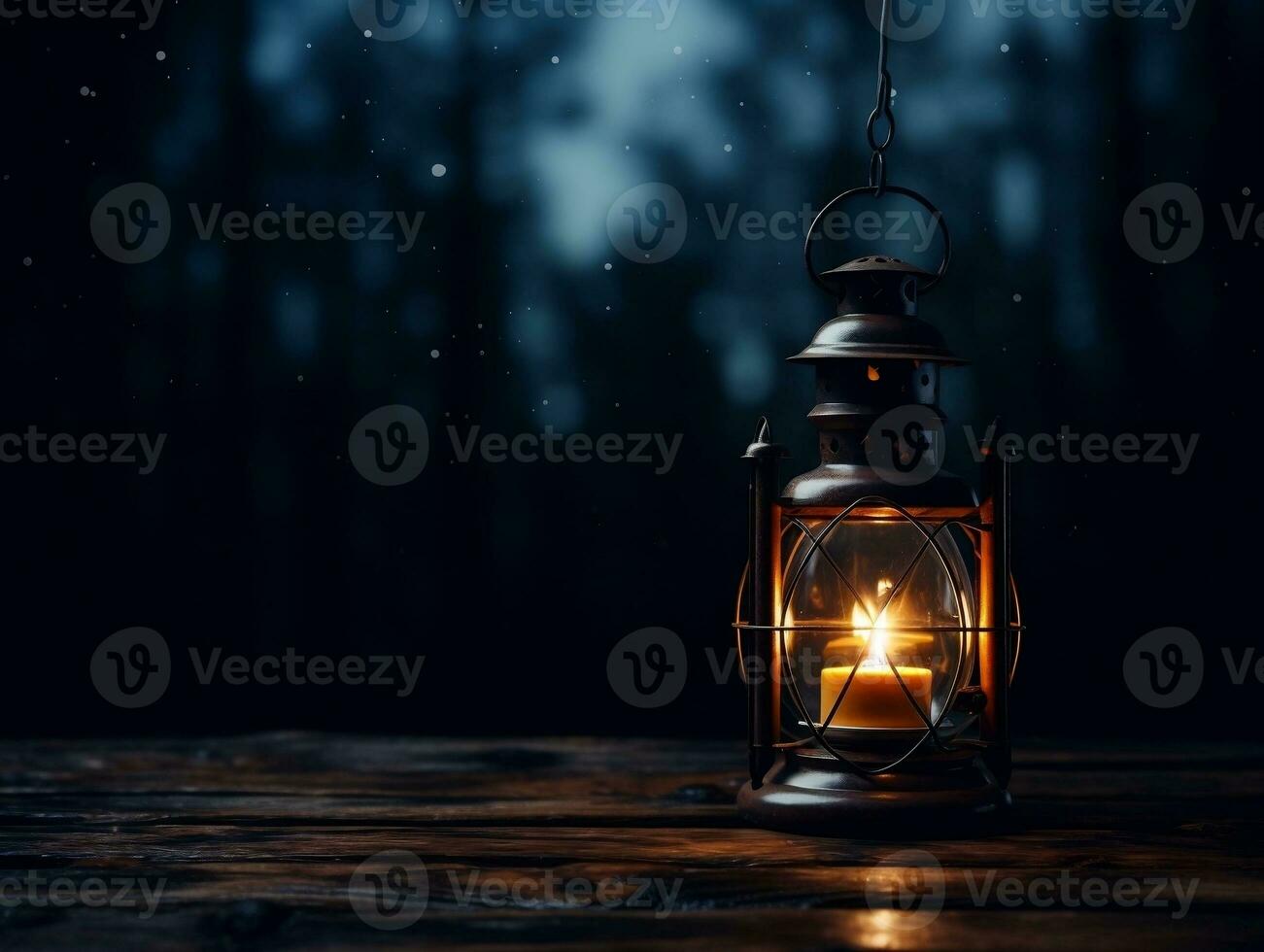 Beautiful lantern with a candle on it in front of a dark background generative ai photo