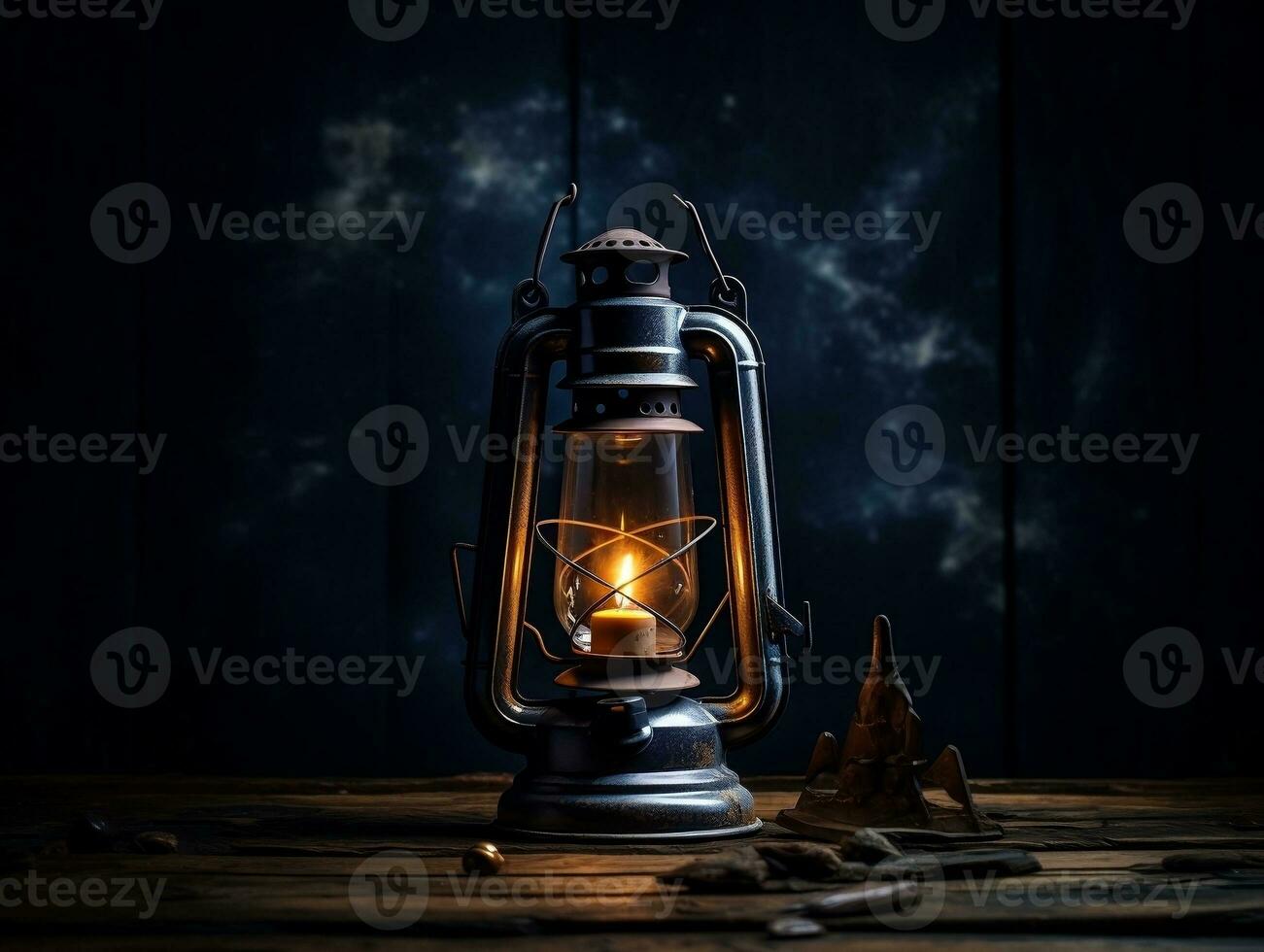 Beautiful lantern with a candle on it in front of a dark background generative ai photo