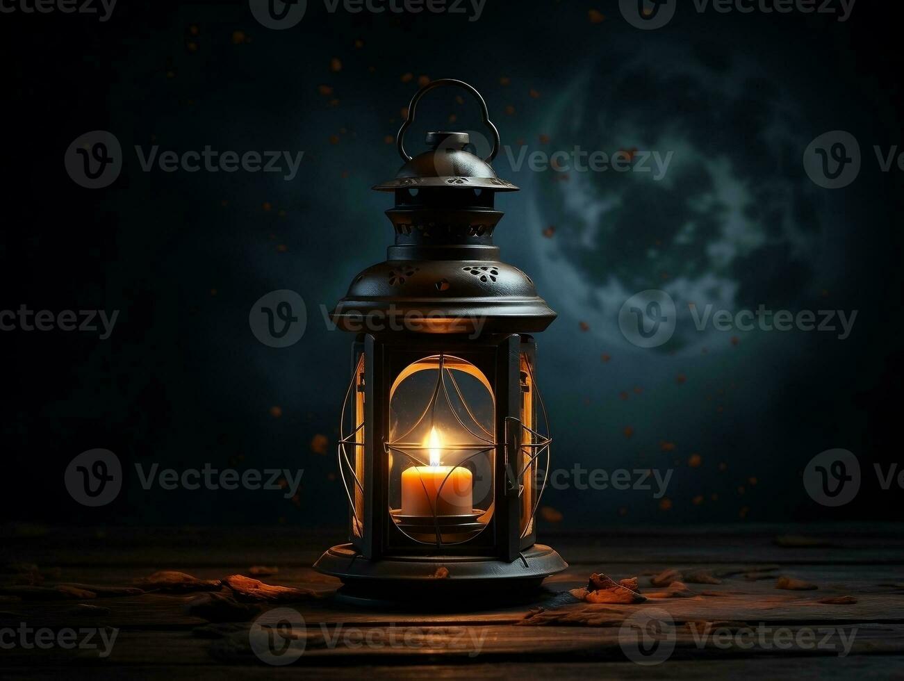 Beautiful lantern with a candle on it in front of a dark background generative ai photo