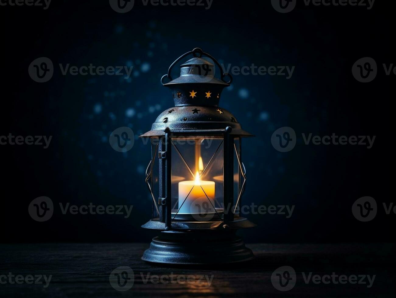Beautiful lantern with a candle on it in front of a dark background generative ai photo