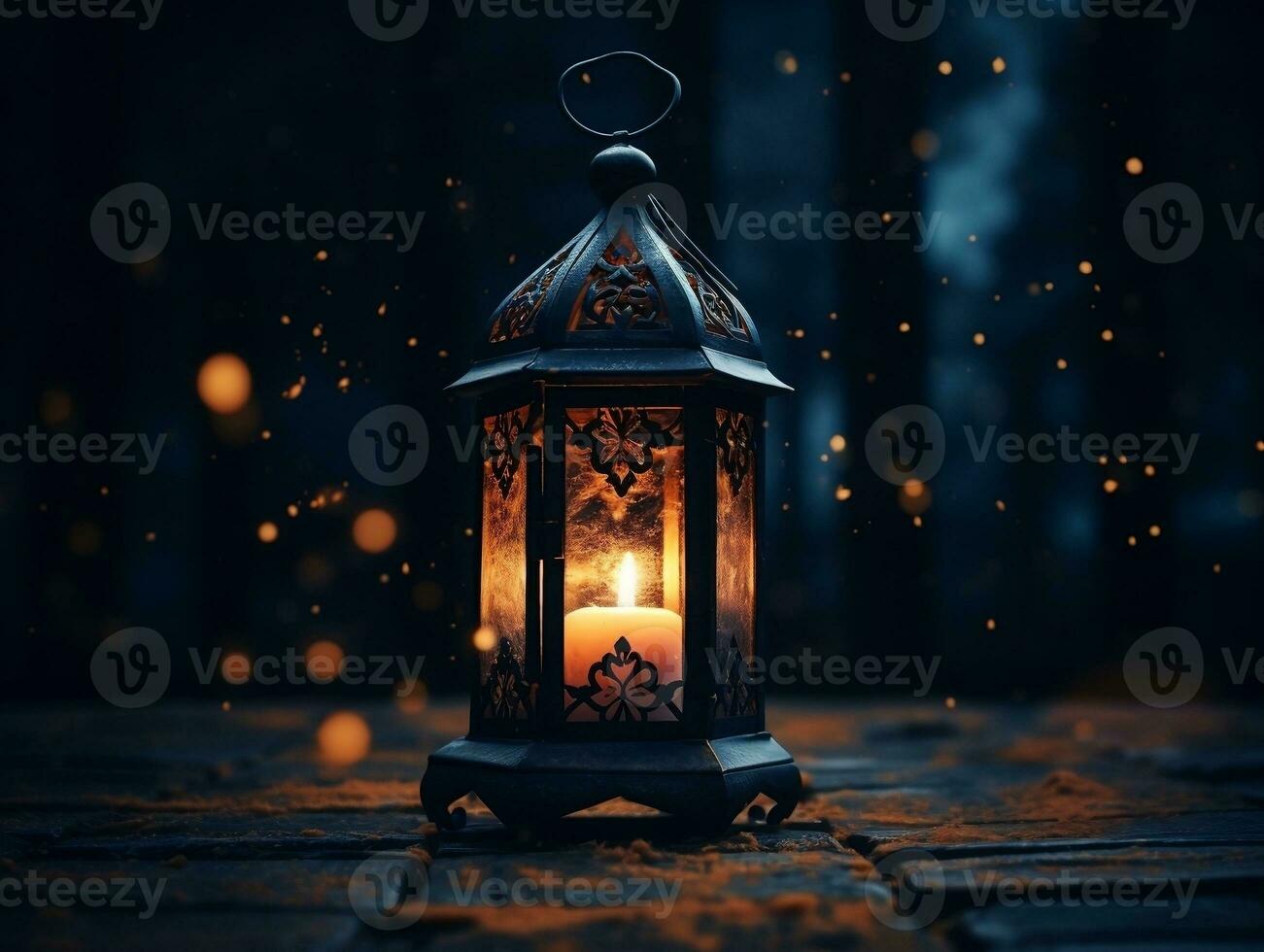 Beautiful lantern with a candle on it in front of a dark background generative ai photo