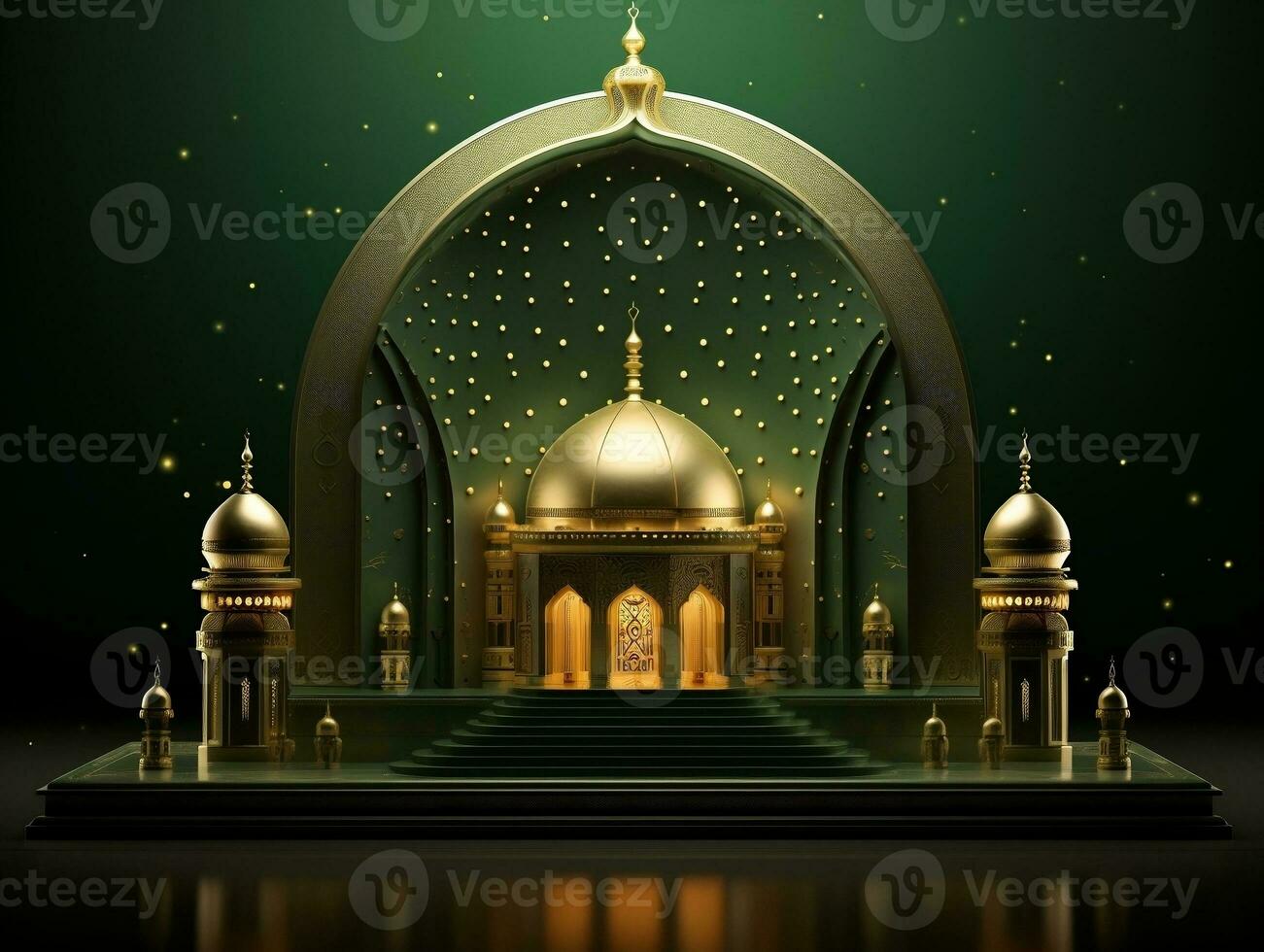 Islamic podium in green and gold generative ai photo