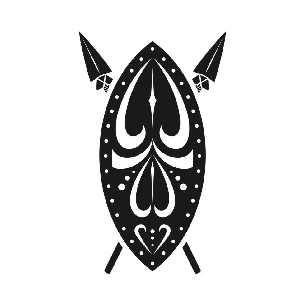 Ethnic Tribal Shield and Crossed Spears Vector Illustration