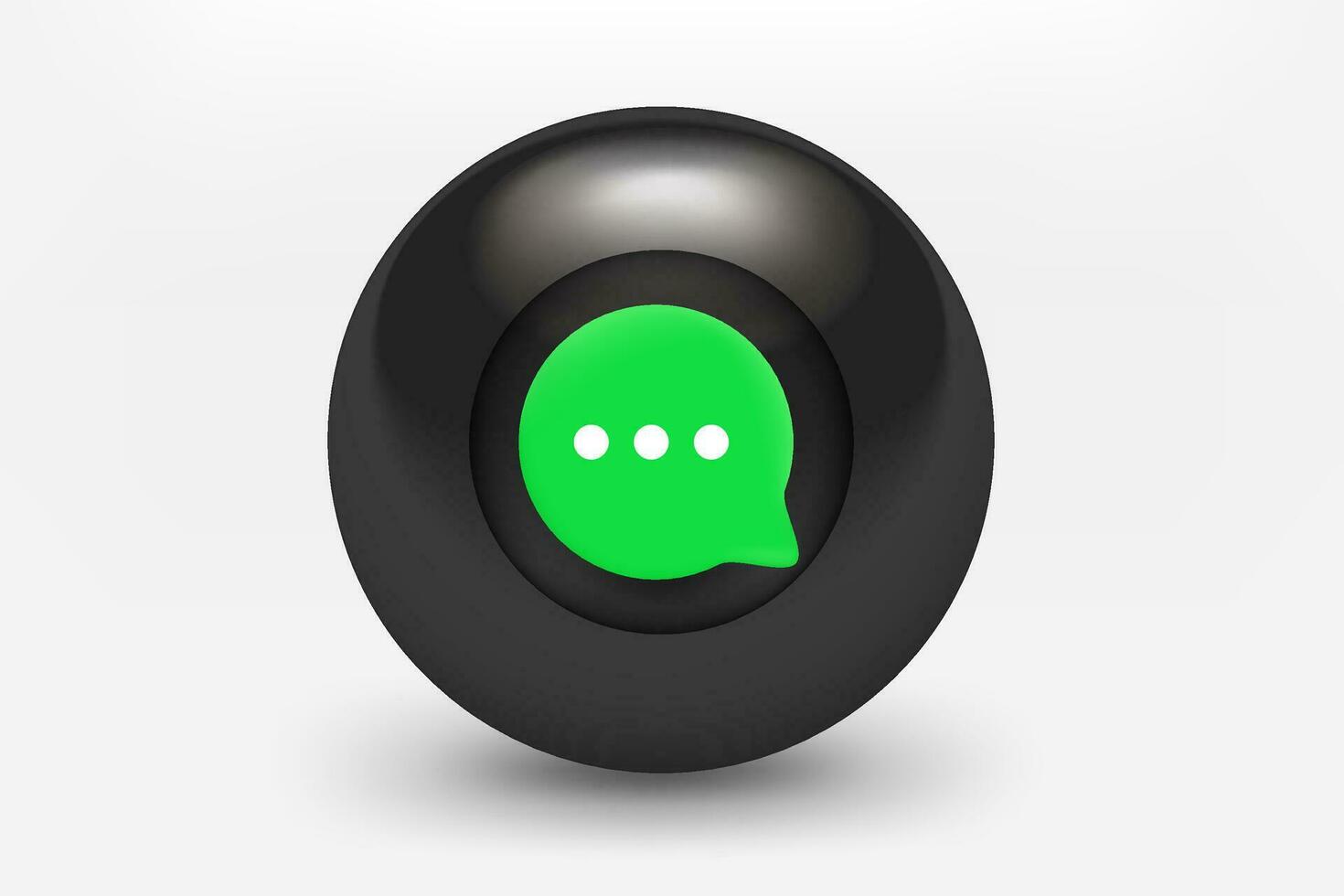 Black sphere with chat balloon icon. 3d vector illustration