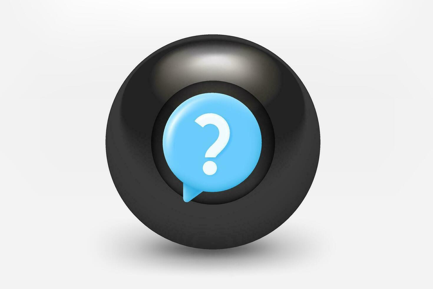 Black ball with question icon. 3d vector illustration