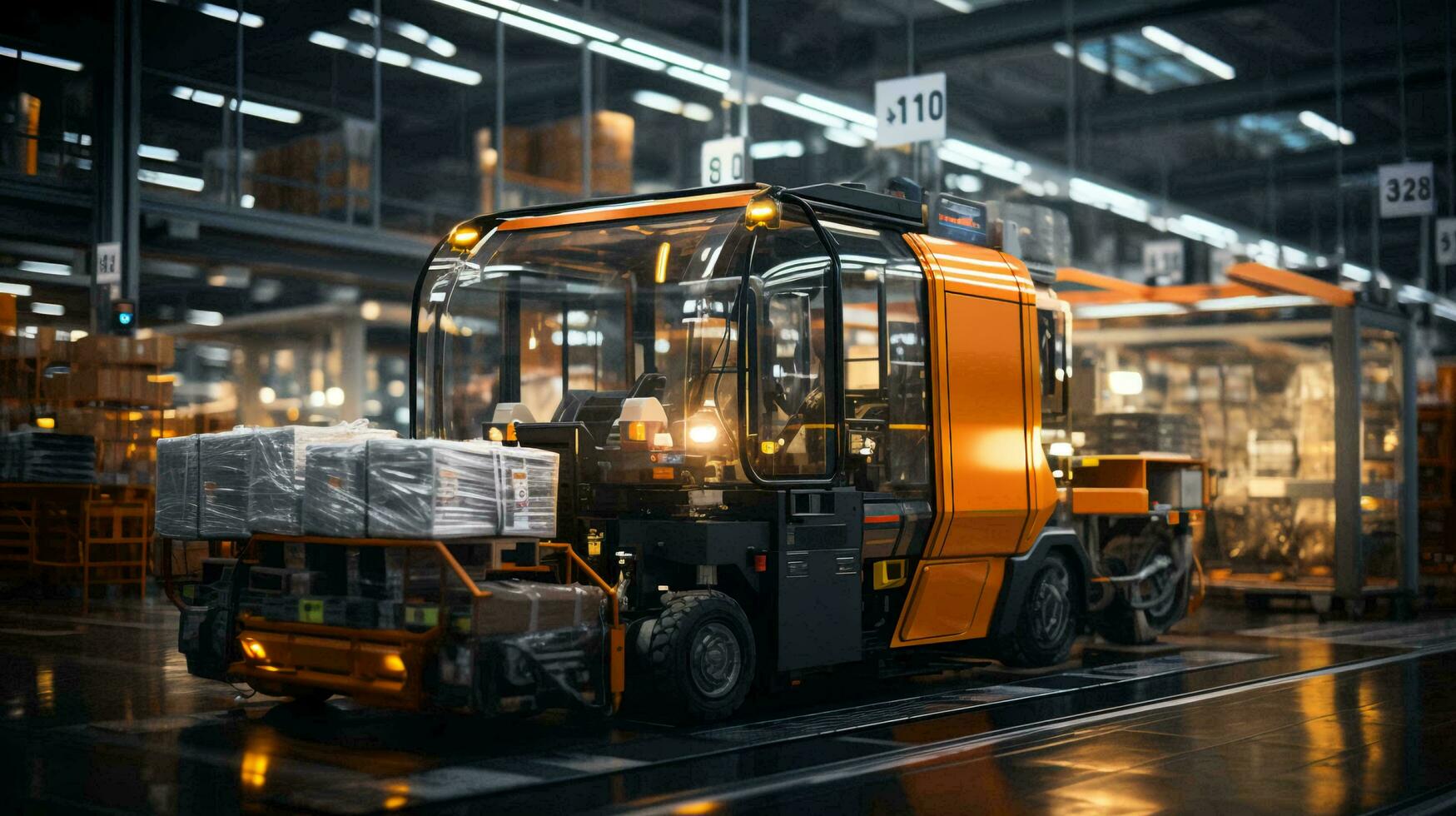 Large automated warehouse logistics center for the delivery and storage of goods. AI generated photo
