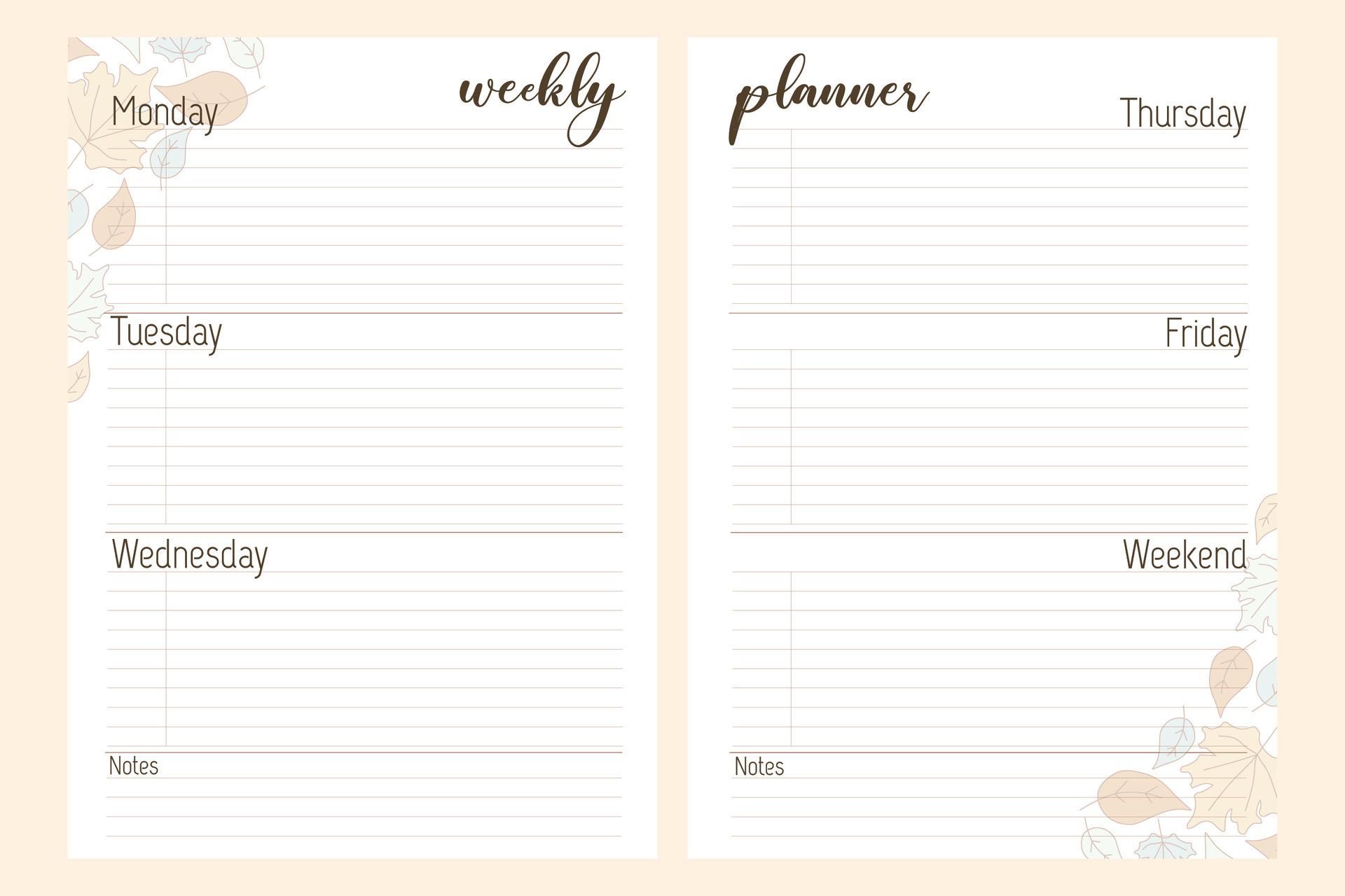 Weekly planner printable template