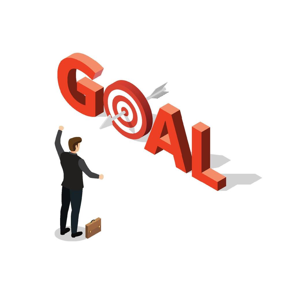 Businessman success target to goal. Isometric Vector