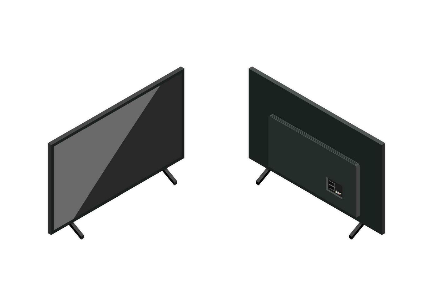 realista 3d ilustración de negro moderno grande pantalla LED televisor. isométrica vector
