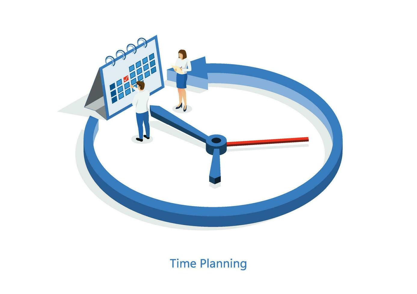 isométrica calendario hora planificación concepto. vector ilustración.