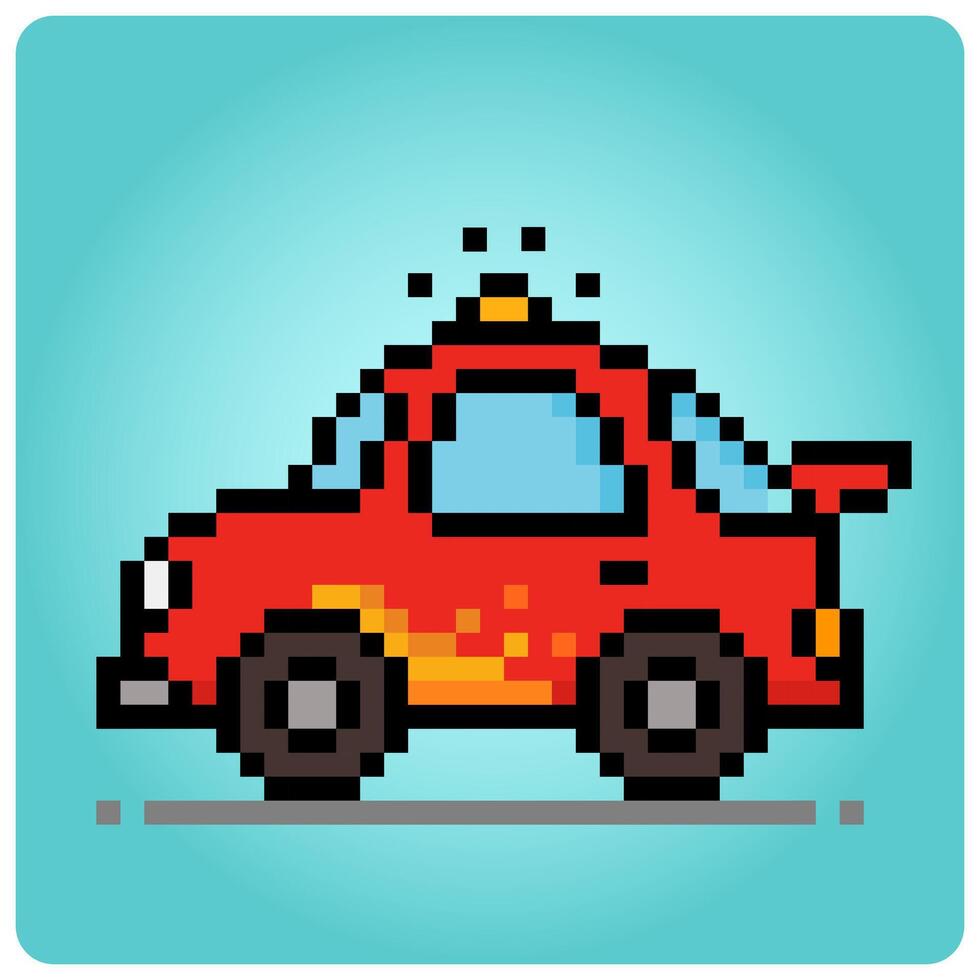 8 bit pixel racing car. Mini type transport vehicles for game assets in vector illustration.