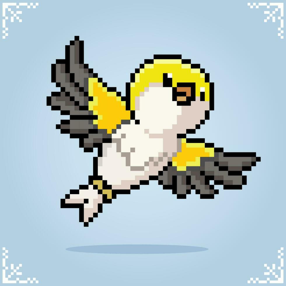 Birds is flying in 8 bit pixel art. Animal game assets in vector illustration.