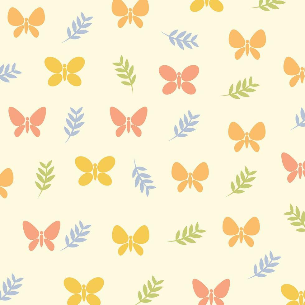 Butterfly and leaves pattern vector illustration