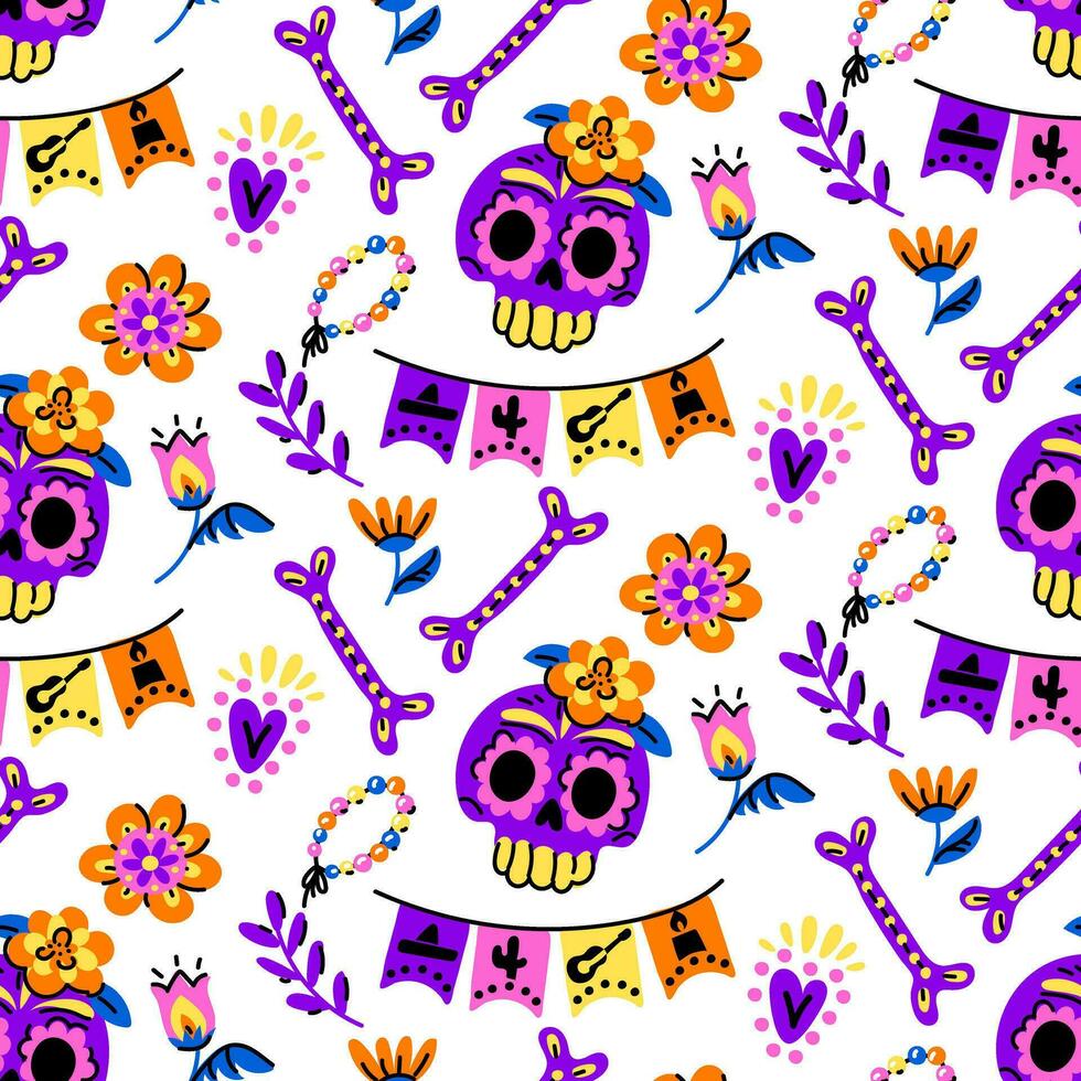 muertos modelo con un cráneo. el día de el muerto fiesta en México. un cara en el formar de un cráneo con un floral modelo. floral sin costura antecedentes. sin costura modelo para Víspera de Todos los Santos. día de el muerto vector