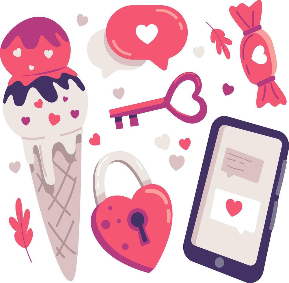 linda objetos y icono elementos para San Valentín día diseño vector. vector