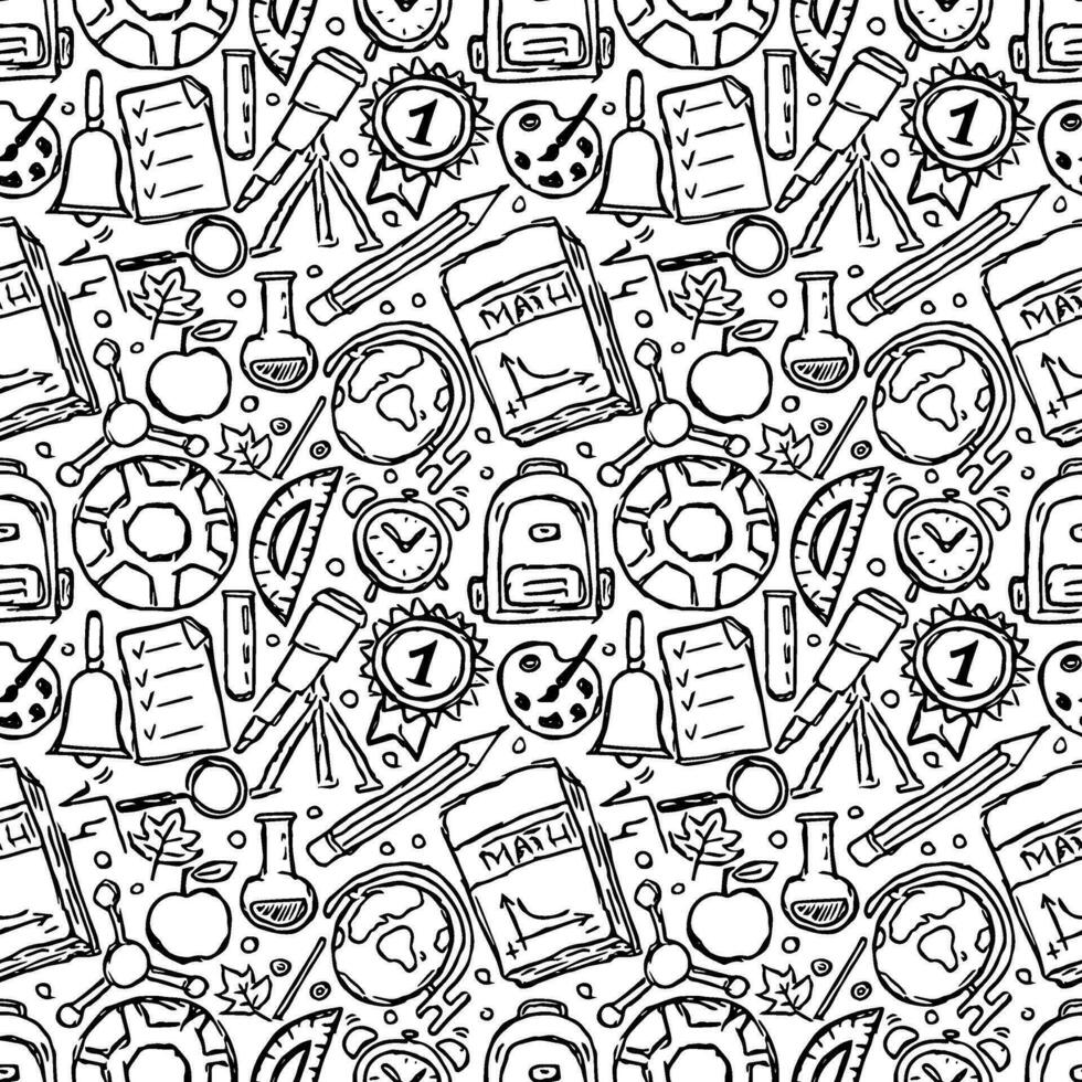School pattern. Back to school. Doodle school background. Seamless school vector illustration