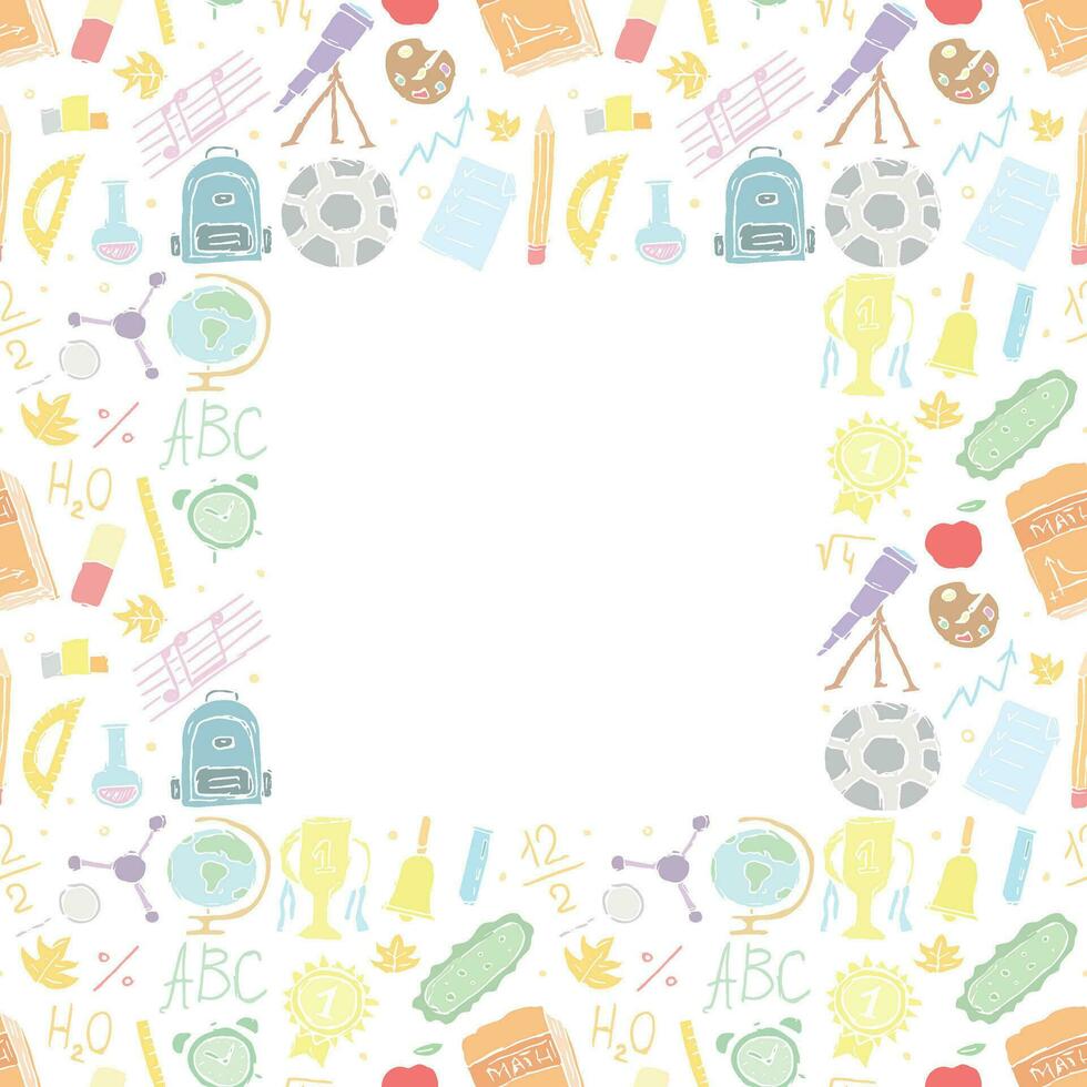 School frame. Back to school. Doodle school background. Seamless school vector illustration