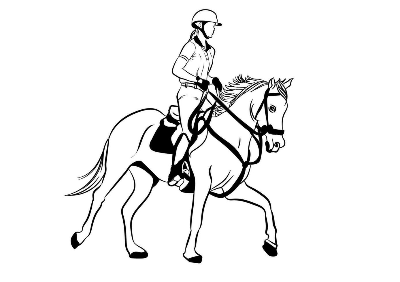 gráficos imagen dibujo jockey montando un caballo contorno carrera línea vector ilustración