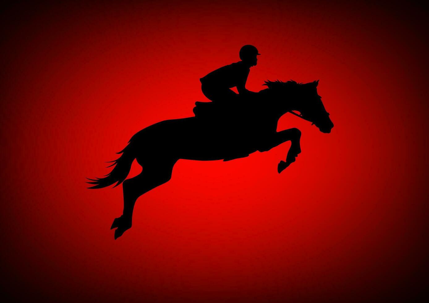 Graphics design silhouette horse jumping with red gradient background vector illustration