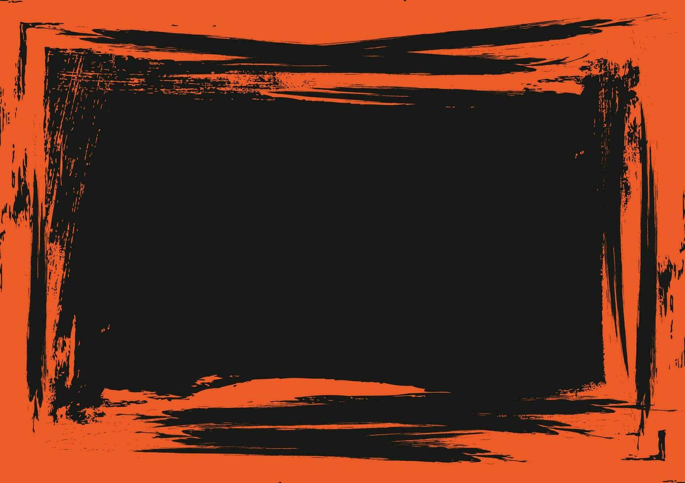 Abstract orange grunge brush stroke frame picture on black background Vector illustration