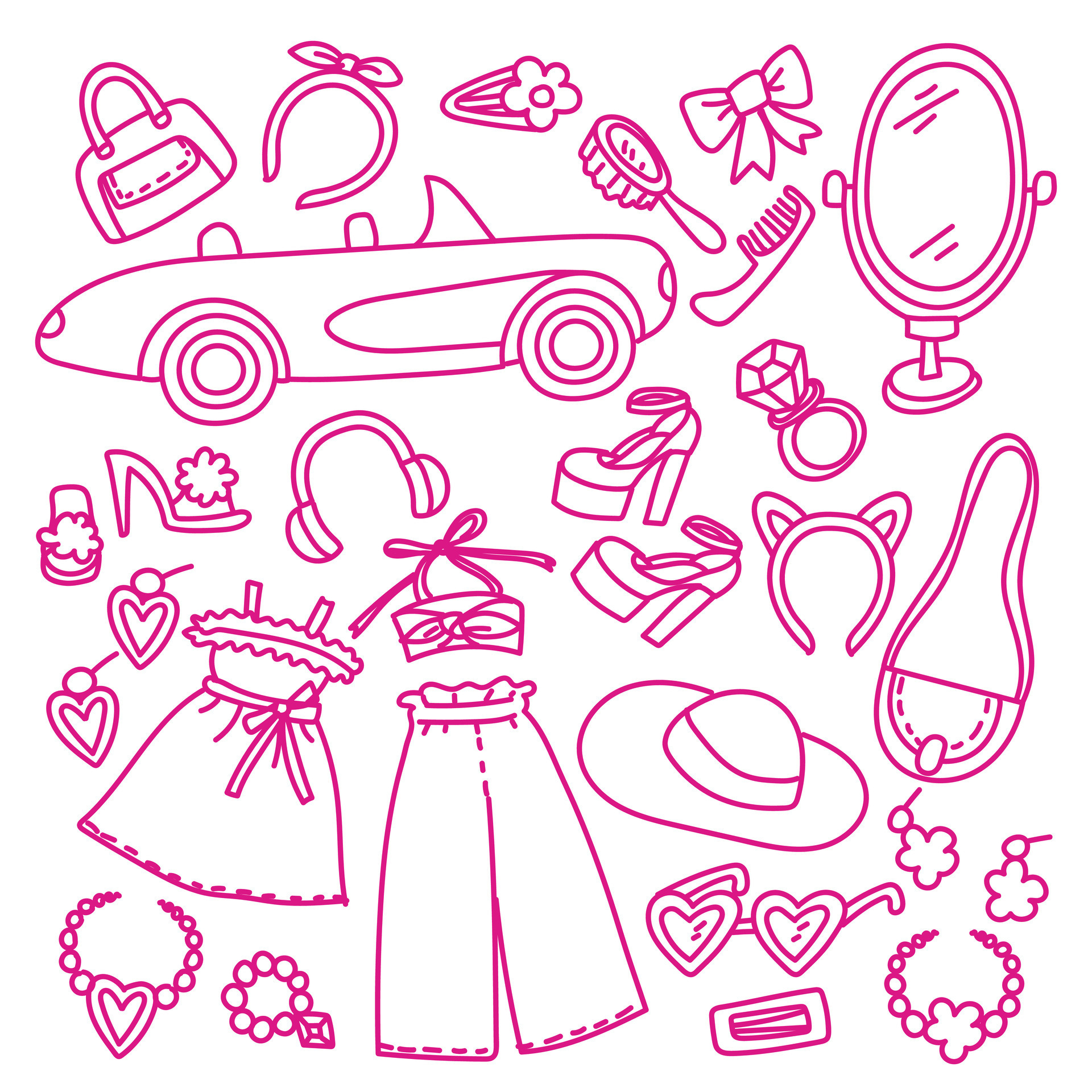 Premium Vector  Pink trendy set pink doll aesthetic accessories and  clothing vector illustration