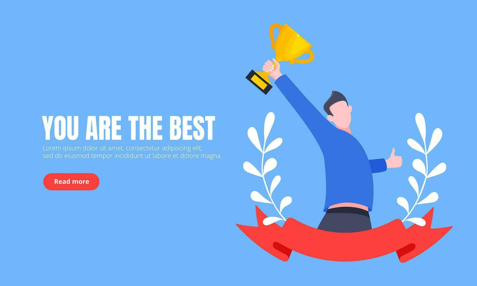 Best worker employee winner with trophy cup inside award ribbon and floral wreath flat style design. vector