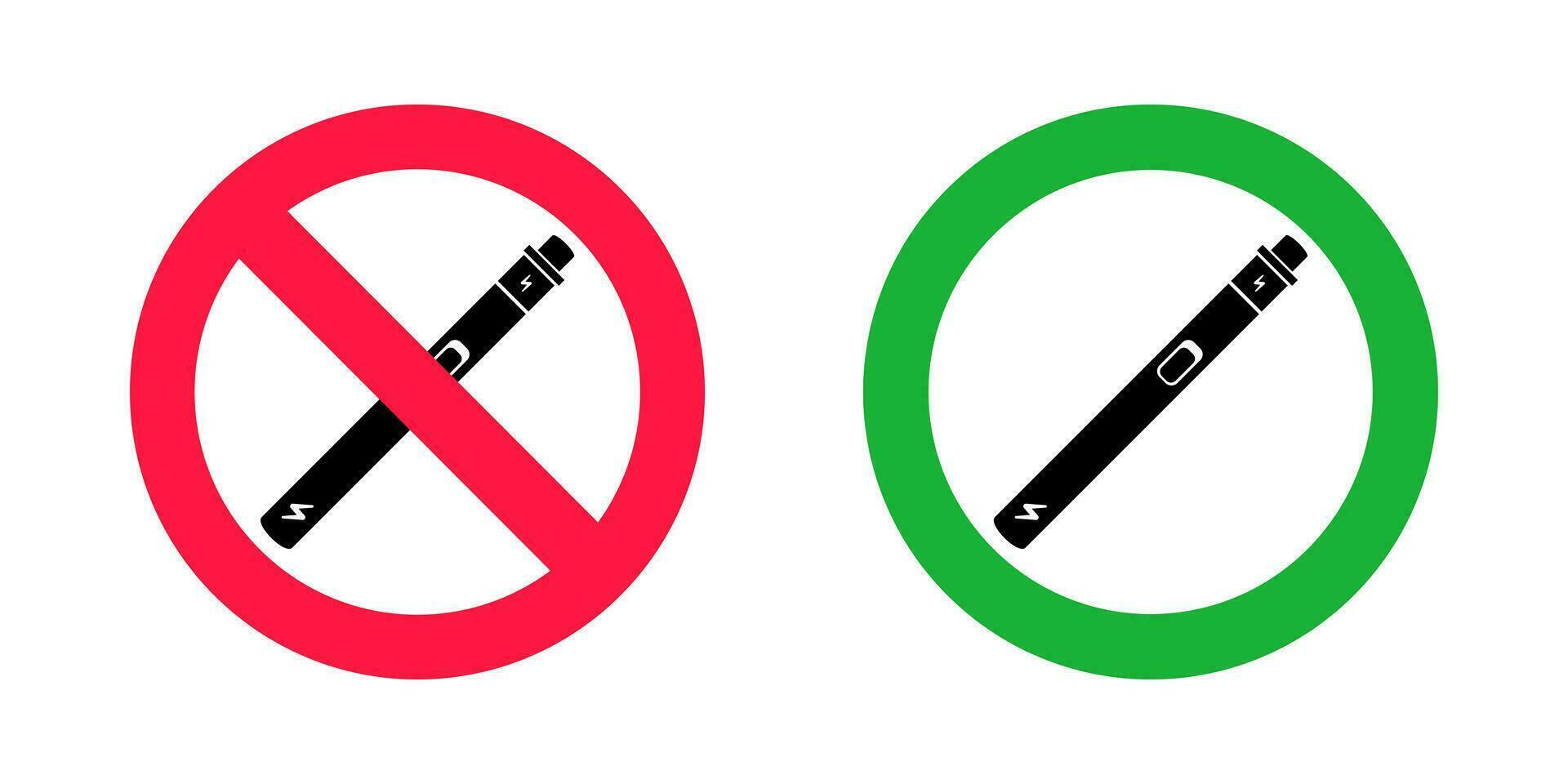 No vaping and vaping area signs. Red forbidden and green allowed circles signs vector
