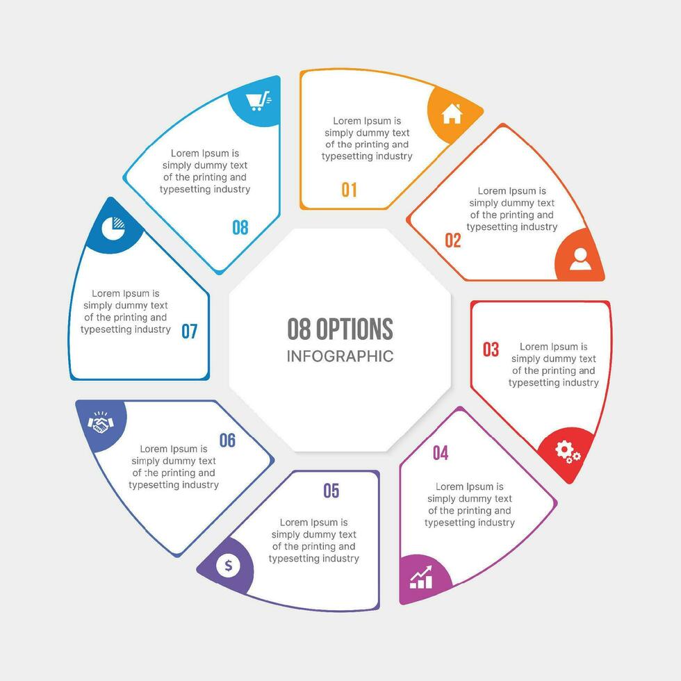 circulo infografía modelo diseño con 8 pasos, proceso flujo de trabajo diagrama vector