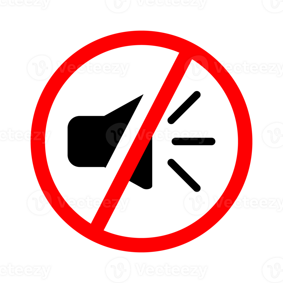 No Sound Icon, No Noise, Mute Button, Keep Your Volume Lower, Silence Icon, Speaker Icon, Megaphone Symbol, Turn Off Button With Red Cross Musical Design Elements png