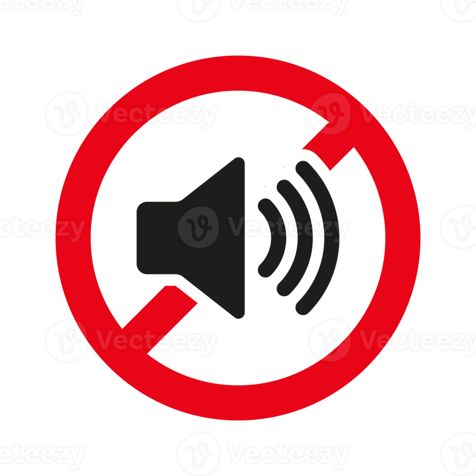 No Sound Icon, No Noise, Mute Button, Keep Your Volume Lower, Silence Icon, Speaker Icon, Megaphone Symbol, Turn Off Button With Red Cross Musical Design Elements png