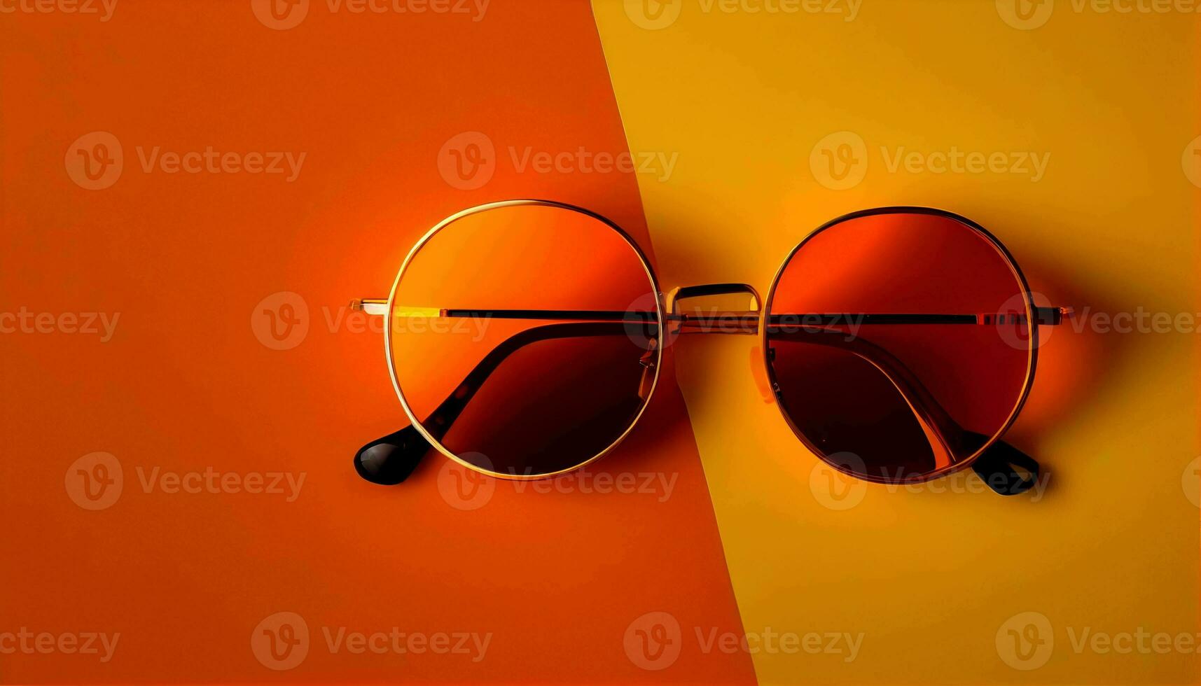 Retro old-fashioned sunglass on vibrant orange background generative ai photo