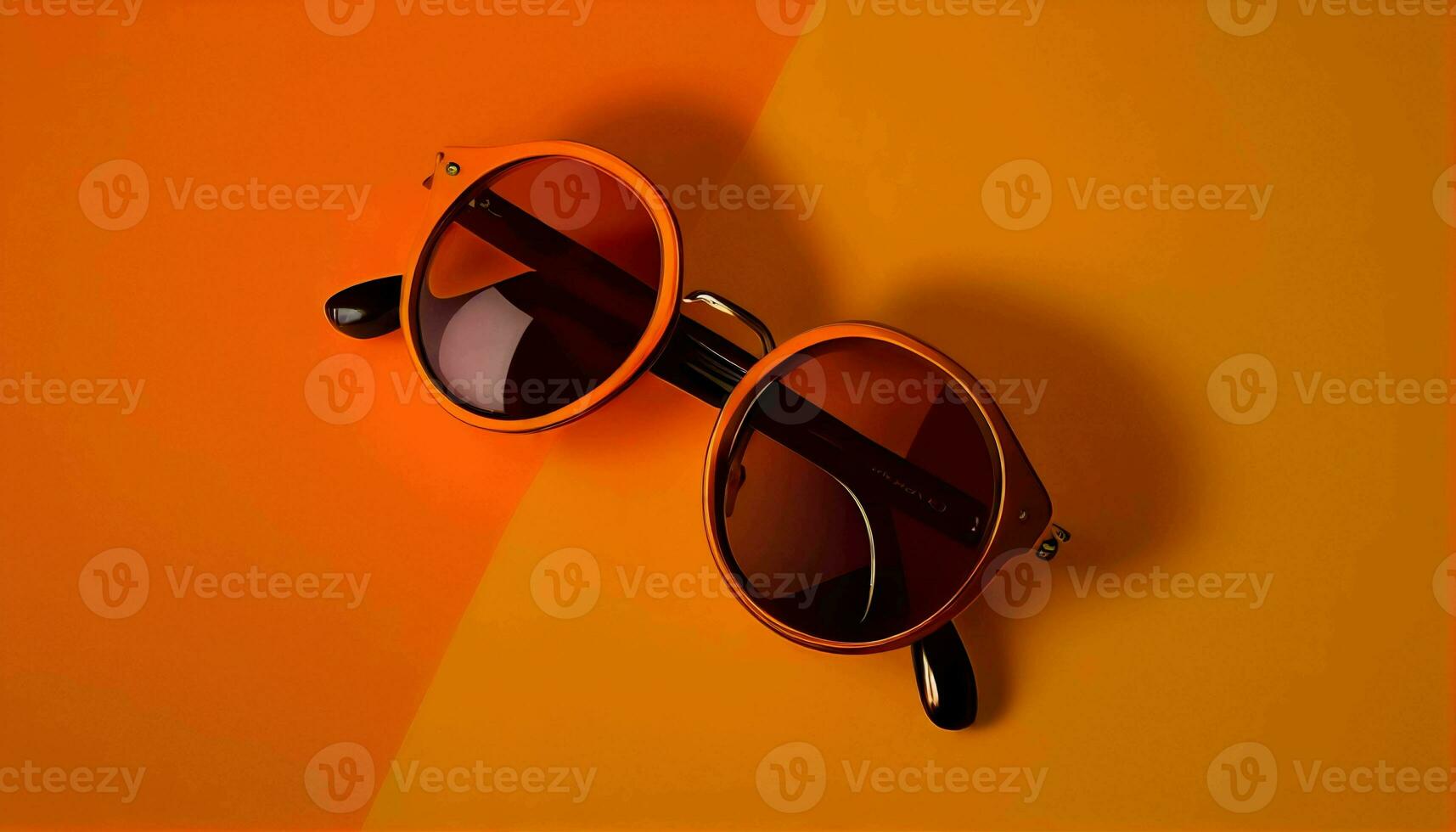 Retro old-fashioned sunglass on vibrant orange background generative ai photo