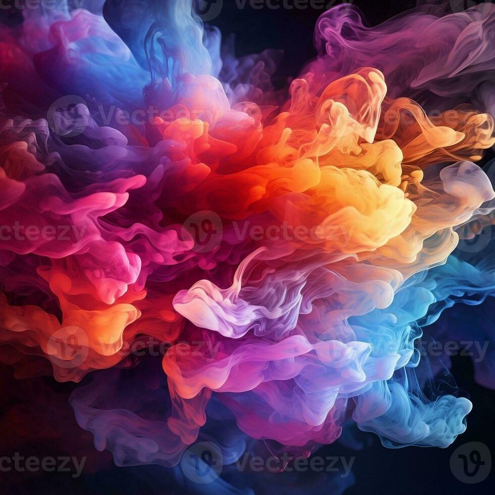 Abstract multicolored spreading bright Neon lighted smoke texture background generative ai photo
