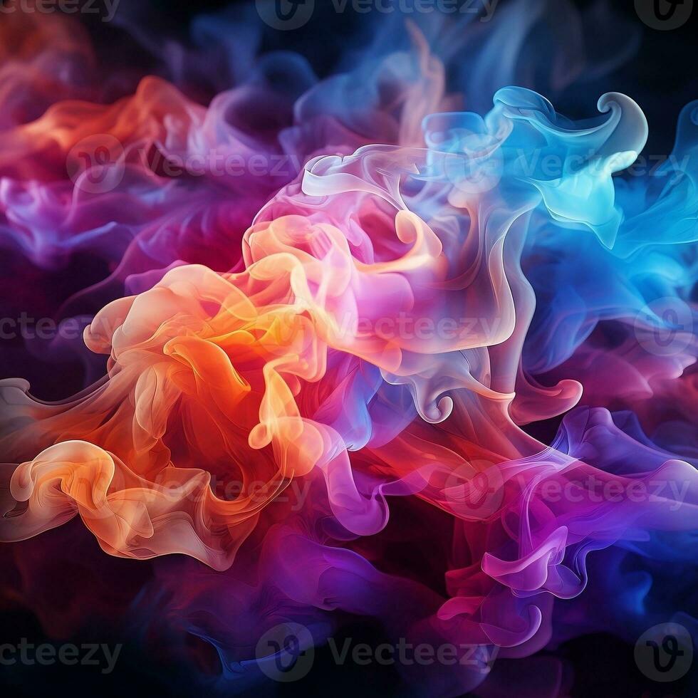 Abstract multicolored spreading bright Neon lighted smoke texture background generative ai photo