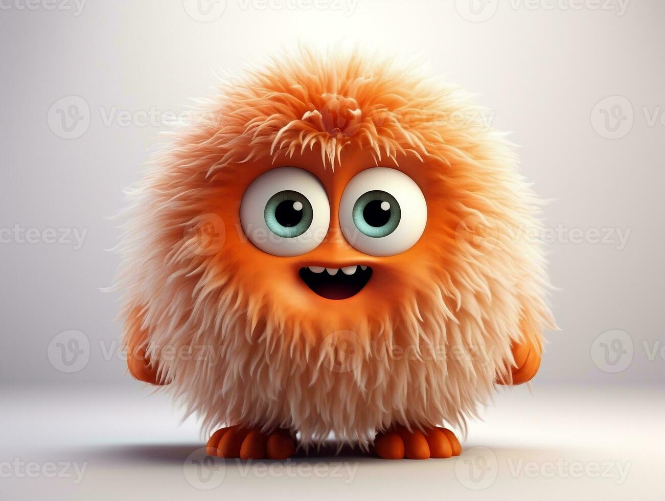 Furry monster with two large eyes and a big nose on white background cute on the first day of school generative ai photo