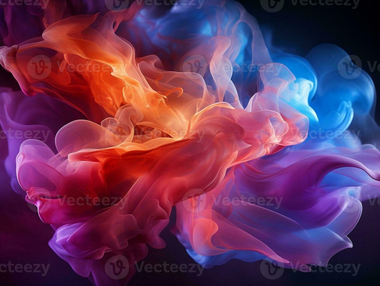 Abstract multicolored spreading bright Neon lighted smoke texture background generative ai photo