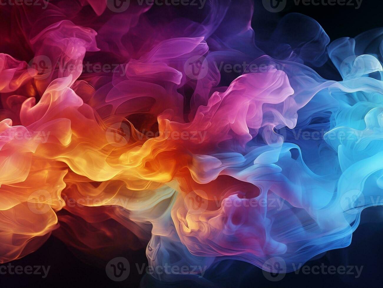 Abstract multicolored spreading bright Neon lighted smoke texture background generative ai photo