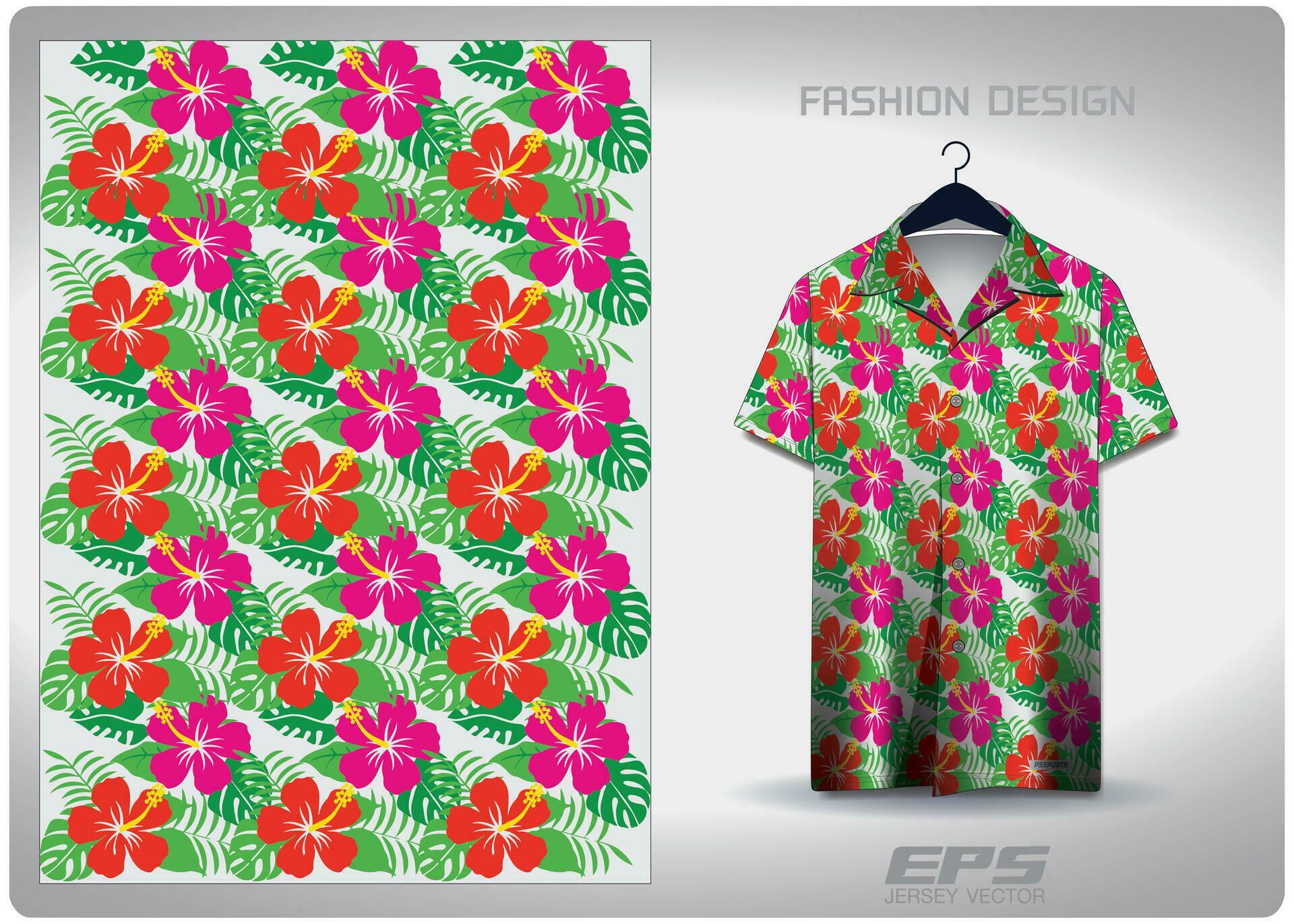 Vector hawaiian shirt background image.pink red hibiscus pattern design