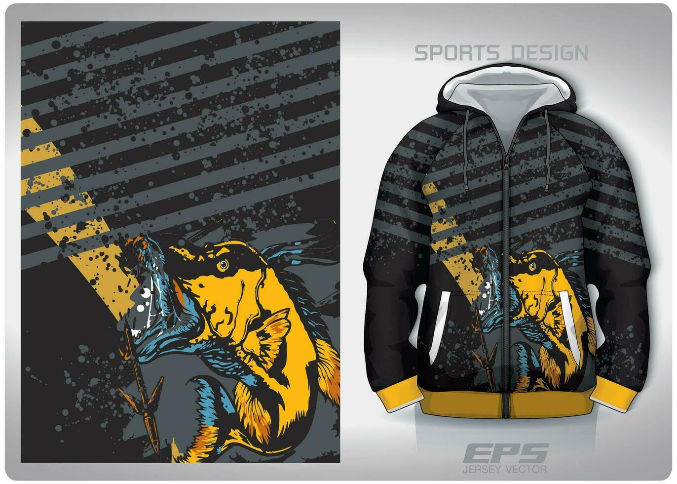 Vector sports shirt background image.Yellow fish in black streaks pattern design, illustration, textile background for sports long sleeve hoodie, jersey hoodie