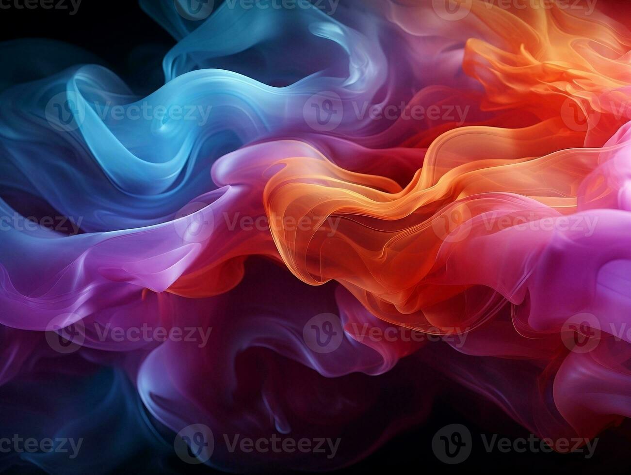 Abstract multicolored spreading bright Neon lighted smoke texture background generative ai photo