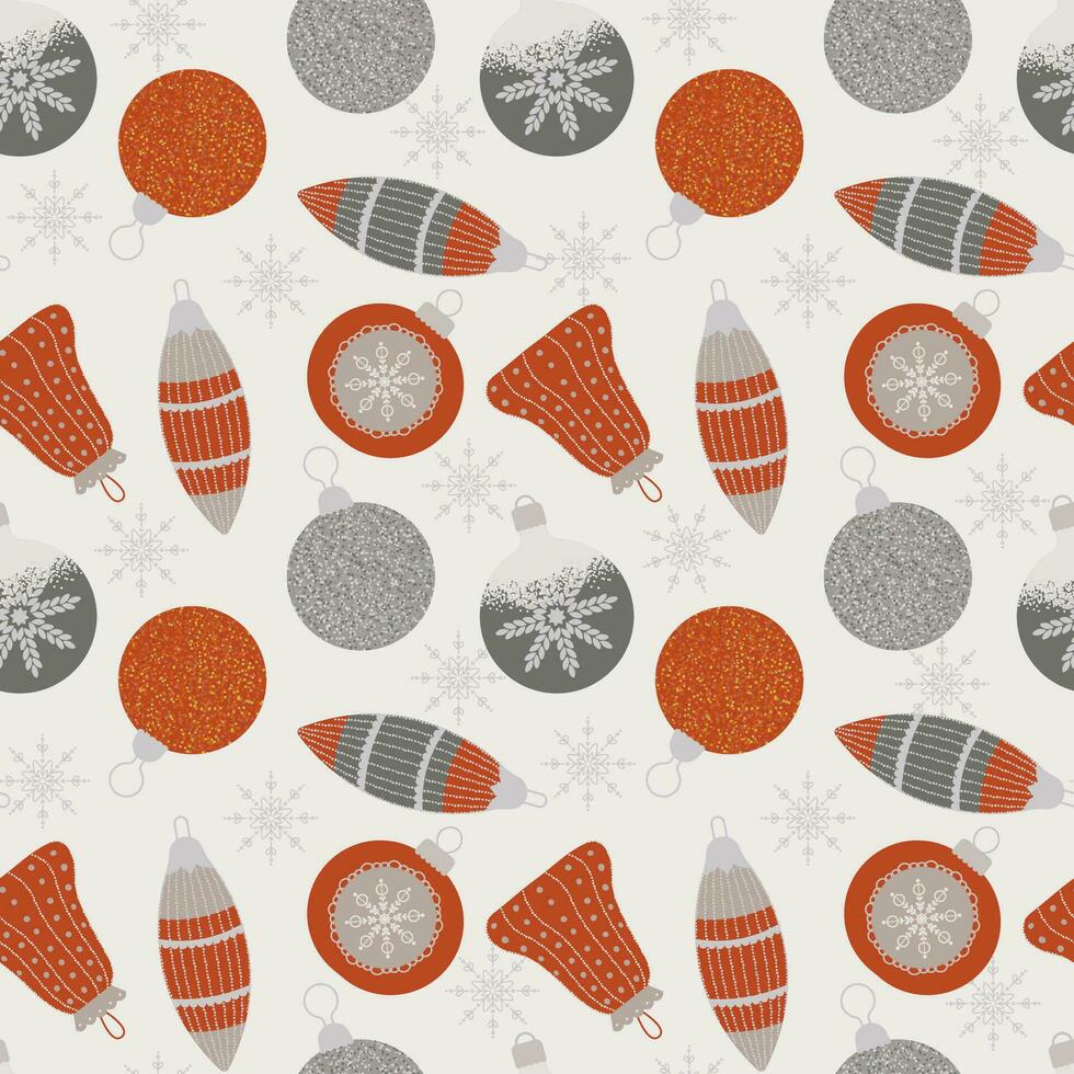 Christmas Seamless Pattern with decorative glass balls. Vector illustration in retro flat style