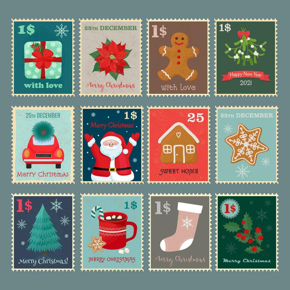 Navidad gastos de envío sellos colocar. vector aislado ilustración
