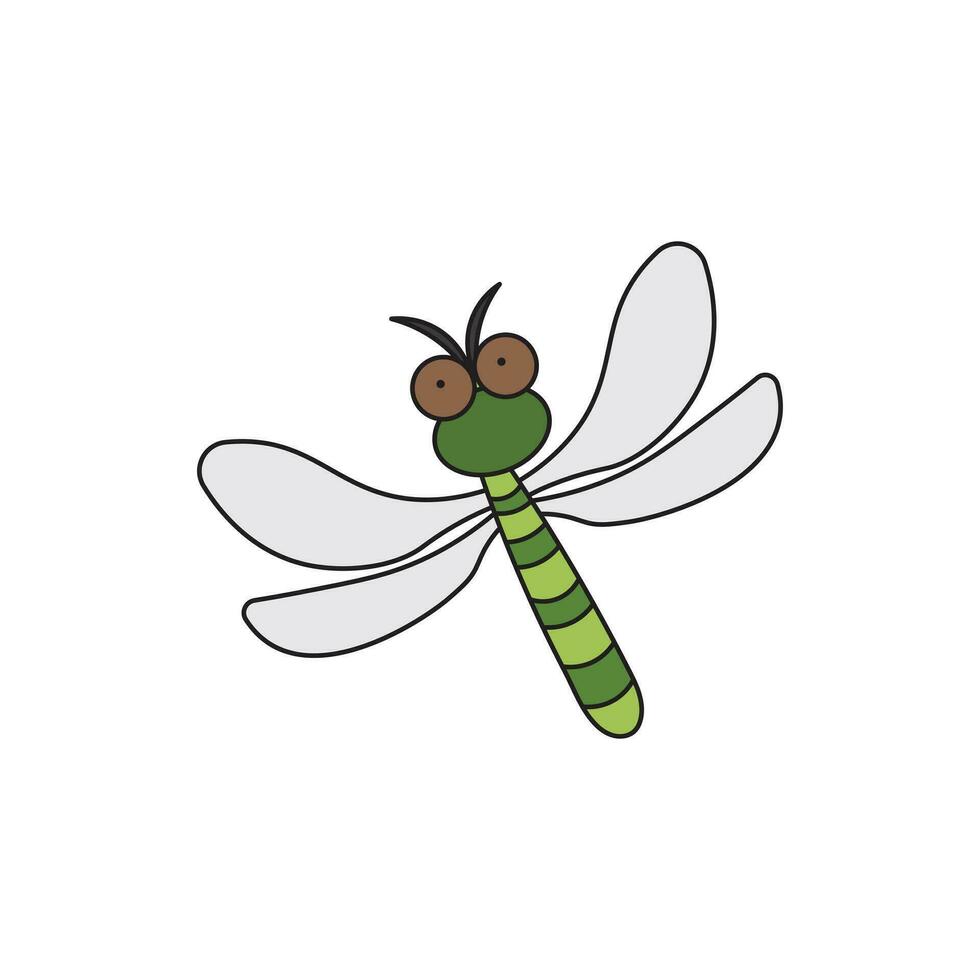 Hand drawn Kids drawing Cartoon Vector illustration dragonfly icon Isolated on White Background